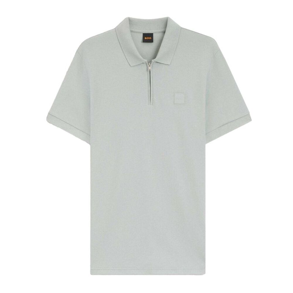 Boss Mens Logo Quarter Zip Polo Shirt / Silver